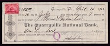 EUA #R164p EM CHEQUE BANCÁRIO NACIONAL QUARRYVILLE DATADO DE 16 DE ABRIL DE 1901 comprar usado EUA #R164p EM CHEQUE BANCÁRIO NACIONAL QUARRYVILLE DATADO DE 16 DE ABRIL DE 1901 comprar usado  Enviando para Brazil
