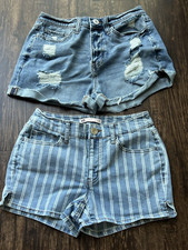 Lote de shorts So Jean juniores tamanho 5/27 listrado azul desgastado costura interna elástica 2,5" comprar usado  Enviando para Brazil