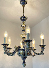 ANTYCZNA WŁOSKA PORCELANA 6 JASNYCH LUZ RZADKA STARA LAMPA ROYAL PORCELANA FAC, używany na sprzedaż  Wysyłka do Poland