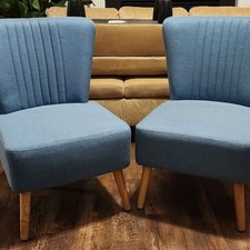 Conjunto de 2 cadeiras de tecido de linho sem braços para sala de estar, com pernas de madeira (azul) comprar usado  Enviando para Brazil