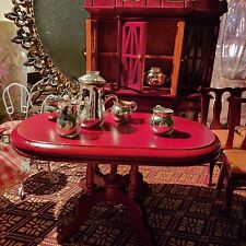 Mesa oval para sala de jantar para casa de bonecas 4 cadeiras acabamento em mogno móveis escala 1:12 comprar usado  Enviando para Brazil