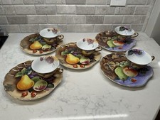 Conjunto vintage de 5 xícaras de porcelana pintadas à mão para canhotos pratos de lanche frutas  comprar usado  Enviando para Brazil