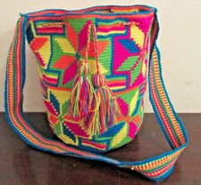 Bolsa Wayuu Mochila Balde Boho Colômbia rioacha Verde Neon Amarelo Laranja Novo #42 comprar usado  Enviando para Brazil