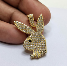 Colgante unisex redondo moissanita Playboy conejo conejo de 1 quilates enchapado en oro amarillo 14 K segunda mano  Embacar hacia Argentina