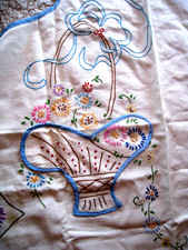 Avental de cozinha antigo bordado anos 40 50 flores margarida ~adorável, usado comprar usado  Enviando para Brazil