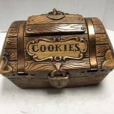 1960's Vintage MCM Tesouro Artesanato Cerâmica Marrom Falso Baú de Tesouro Frasco de Biscoito comprar usado 1960's Vintage MCM Tesouro Artesanato Cerâmica Marrom Falso Baú de Tesouro Frasco de Biscoito comprar usado  Enviando para Brazil