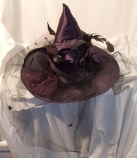 Fantasia de Halloween chapéu bruxa cetim roxo com véu de malha com aranhas ~Decoração comprar usado  Enviando para Brazil