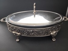Prato buffet Marinex vintage prata coberto com inserção de vidro seguro para forno, usado comprar usado  Enviando para Brazil