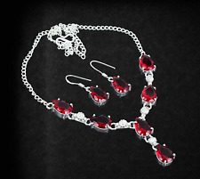 Conjunto de joyas collar pendientes de plata de ley 925 hechos a mano con piedras preciosas granate segunda mano  Embacar hacia Mexico