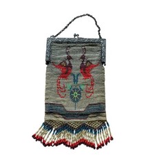 Antiguo monedero de cuentas con pájaros de la década de 1920 - marco Art Deco - bolso de noche con solapa - segunda mano  Embacar hacia Mexico