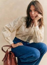 Usado, Camisa feminina sezane algodão manga longa bordada estereoscópica gola redonda comprar usado  Enviando para Brazil
