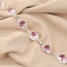 Joia de prata esterlina 925 corrente de pedra preciosa morganita natural pulseira rosa comprar usado  Enviando para Brazil