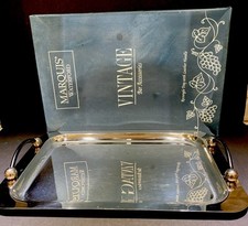 Bandeja retangular de aço inoxidável vintage Marquis By Waterford alças de couro 18x12. comprar usado  Enviando para Brazil