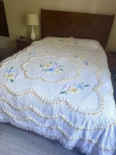 Colcha vintage floral de chenille queen size com franja BOM! comprar usado  Enviando para Brazil