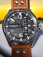 Relógio masculino Stuhrling 3916 2 aviador data dia pulseira de couro marrom, nova bateria.  comprar usado  Enviando para Brazil