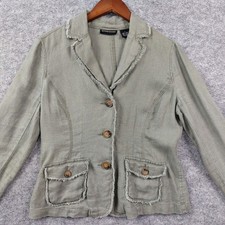 Blazer Sutton Studio Feminino Médio Verde Linho Acabamento Desgastado Casual Jaqueta Botão comprar usado  Enviando para Brazil