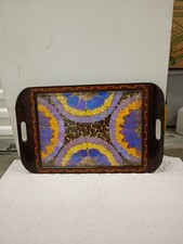 Bandeja de servir de madeira vintage MCM com incrustação de asa de borboleta Morpho 16,5" X 9" comprar usado  Enviando para Brazil
