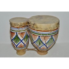 Tambores bongo de cerâmica vintage Marrocos, feitos à mão boho tribal pele de cabra Djembe comprar usado  Enviando para Brazil