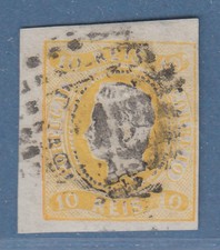 Usado, Portugal 1866 König Luis I. 10 Reis gelb  Mi.-Nr. 18 gestempelt  comprar usado  Enviando para Brazil