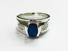 Heizbar Blau Saphir Mit 14K Weiß Vergoldet Silber Ring für Herren AJ283 comprar usado  Enviando para Brazil