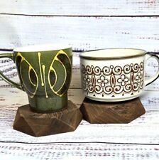 Lote 2 canecas de cerâmica arte vintage retrô japonesas STONEWARE Boho groovy xícaras de café sopa comprar usado  Enviando para Brazil
