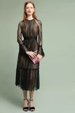 Usado, Vestido de manga comprida SHOSHANNA meia-noite preto nude renda vitoriana babado transparente 6 EUA comprar usado  Enviando para Brazil