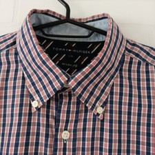 Camisa masculina Tommy Hilfiger L vermelha azul xadrez botão para cima bolso logotipo casual comprar usado  Enviando para Brazil