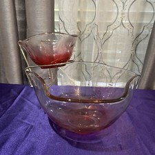 Usado, Vintage Indiana Vidro Rubi Vermelho E Transparente Chip & Dip Conjunto com Suporte de Metal comprar usado  Enviando para Brazil
