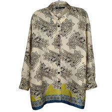Blusa Zara XL Manga Longa Gola Estampada Paisley Preta Marfim Tamanho Grande comprar usado  Enviando para Brazil