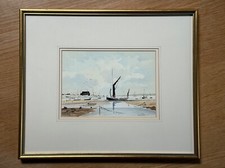 Aquarela original com cena costeira e barcos por John Bird, década de 1980 comprar usado  Enviando para Brazil