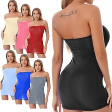 Mini vestido Bodycon feminino sem alças tubo deslizante semi transparente elástico comprar usado  Enviando para Brazil