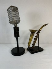 Microfone de estanho e saxofone sax adereço decoração estilo vintage display blues jazz, usado comprar usado  Enviando para Brazil