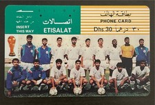 Usado, Cartão telefônico usado raro Emirados Árabes Unidos 1986 time de futebol Copa do Mundo Itália 1990 comprar usado  Enviando para Brazil