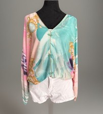 roberto cavilli Vintage Tactel Top Transparente/Cardigã Estilo.Colorido, Praiano.Grande, usado comprar usado  Enviando para Brazil