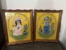 Fotos retrô vintage pintadas à mão anos 60 anos 70 amarelo kitsch floral gato cachorro 16x13 comprar usado  Enviando para Brazil