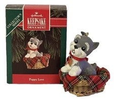 Ornamento Hallmark Puppy Love Schnauzer 1992 lembrança 2ª série cachorro na cesta comprar usado  Enviando para Brazil