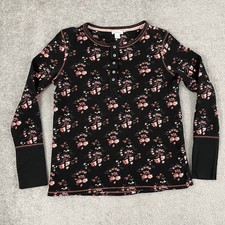 Camisa Sundance Feminina Grande Preta Floral Térmica Henley Manga Longa com nervuras Top comprar usado  Enviando para Brazil
