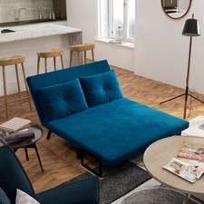 Sofa rozkładana HOMCOM, dwuosobowa z funkcją łóżka, rozkładana sofa o aksamitnym wyglądzie beżowa, używany na sprzedaż  Wysyłka do Poland
