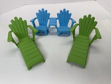 Móveis de gramado de plástico Adirondack espreguiçadeira mesa verde casa de bonecas Barbie comprar usado  Enviando para Brazil