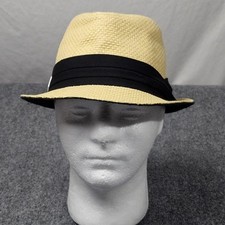 Usado, Chapéu de Palha Amarelo 100% Celulose Bege Faixa Preta Clássico Fedora 57 CM comprar usado  Enviando para Brazil