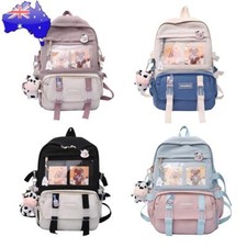 Mochila feminina de lona com pingente Students Preppy Style cor contraste, usado comprar usado  Enviando para Brazil