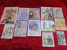 12 lindas fotos, aquarela pintada à mão (desenhos), assinada comprar usado  Enviando para Brazil