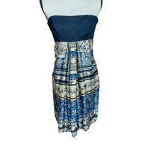 Vestido único feminino saia aberta na frente forrada azul escuro paisley tamanho pequeno P comprar usado  Enviando para Brazil
