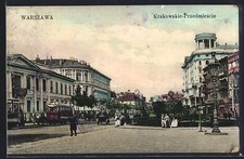 Warszawa, Krakowskie-Przedmiscie, tramwaj, pocztówka 1909 , używany na sprzedaż  Wysyłka do Poland