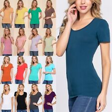 Camiseta básica para mujer cuello redondo manga corta lisa algodón tejido top ajustado segunda mano  Embacar hacia Mexico