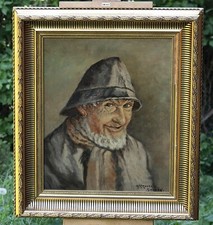Pintura a óleo vintage HANS KRUUSE (1893-1964) retrato de pescador antigo, Skagen comprar usado  Enviando para Brazil