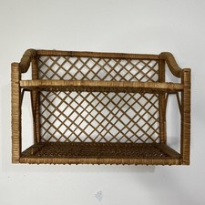 Usado, Prateleira dupla vintage de vime marrom boho bronzeado anos 70 anos 80 comprar usado  Enviando para Brazil