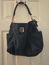 Bolsa de ombro Tommy Hilfiger couro azul ferragem dourada, usado comprar usado  Enviando para Brazil