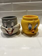 Lote de 2 canecas vintage Looney Tunes personagem 3D - Bugs And Tweety 1995 aplausos, usado comprar usado  Enviando para Brazil