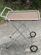 Vintage MCM Rolling Bar Carrinho de Serviço Dobrável Hotel Madeira Falsa Com Rodas comprar usado  Enviando para Brazil